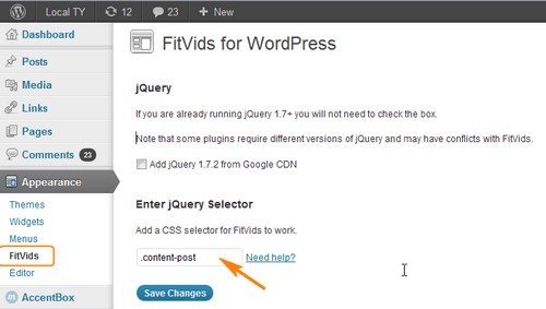 FitVids For WordPress Settings