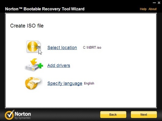 create iso norton recovery tool wizard
